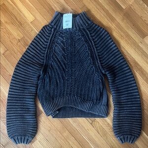 Free People Charcoal Cable Knit Turtleneck Sweater